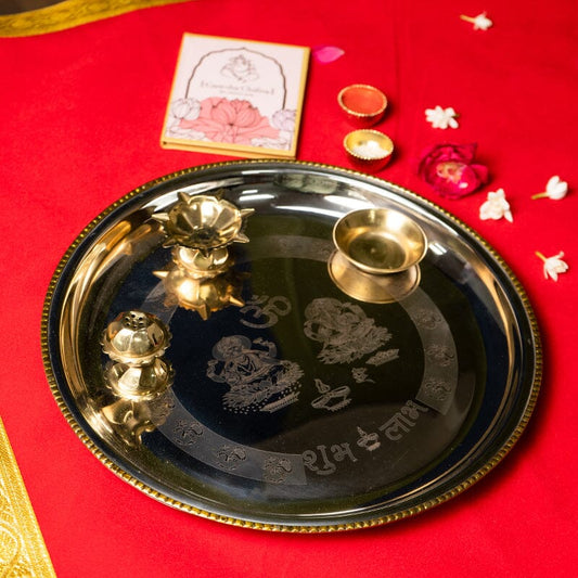 Traditional Ganesh Laxmi Silver Pooja Thali