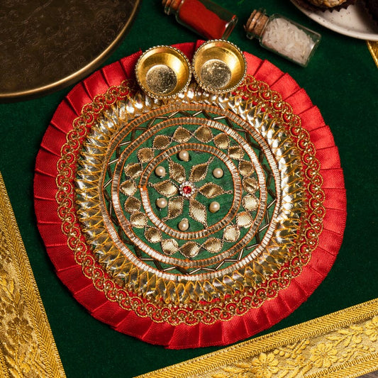 Rajwada Gota Patti Red Pooja Thali 6