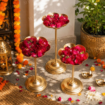 Mini Scallop Floral Diya Urli with Stand
