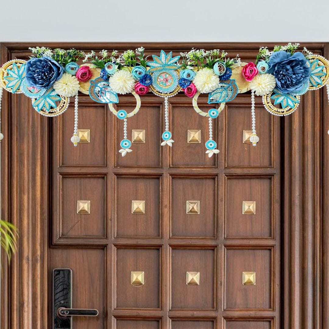 Festive Blue Floral Door Hanging Toran/ Bandhanwar