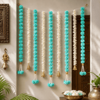 Artificial Flower Blue And White Backdrop Decoration