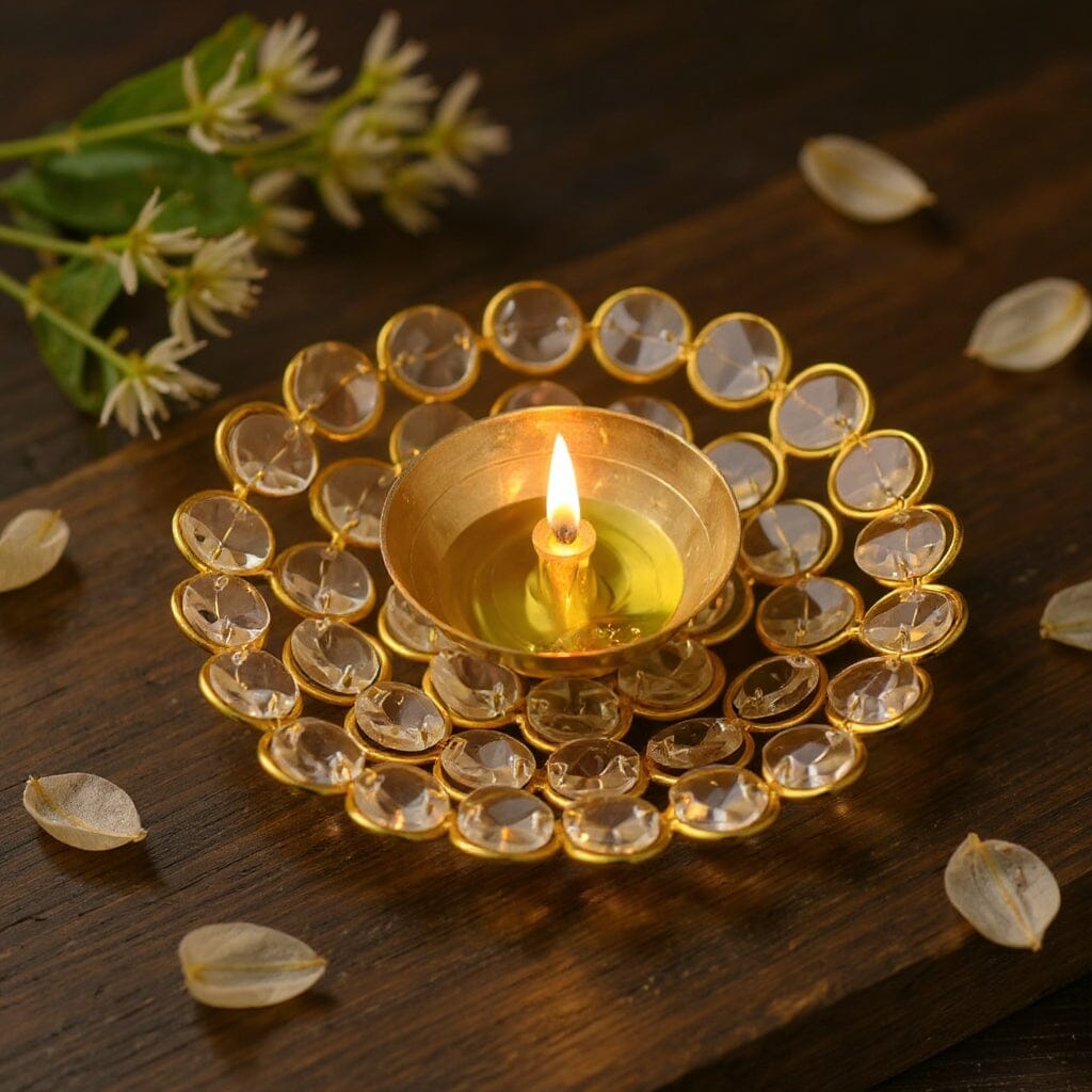 Crystal Embellished Brass Diya