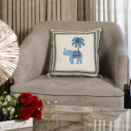 Royal Palm Tree Elephant Cushion Cover