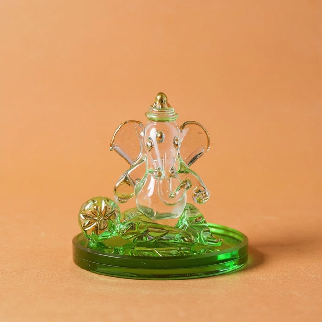 Gold Plated Green Ganesha Glass Idol