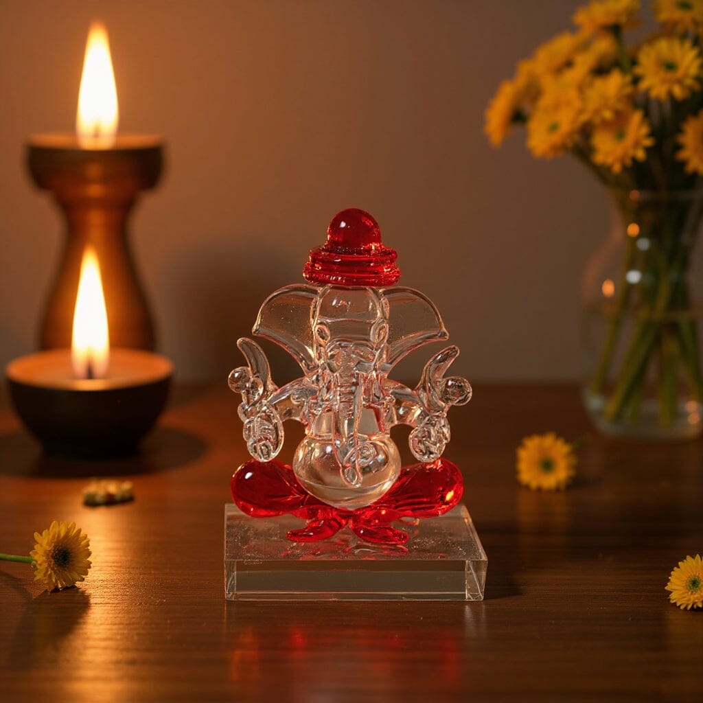 Iconic Red  Ganesha Glass Idol