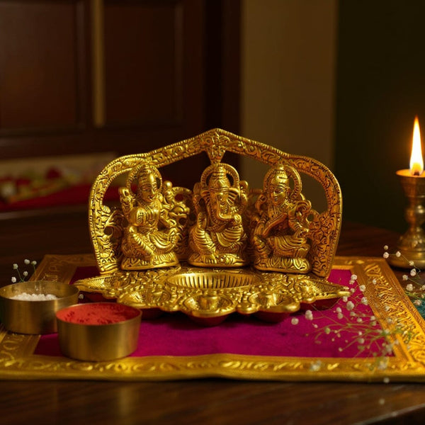 Traditional Laxmi Ganesha Saraswati Idol with Diya