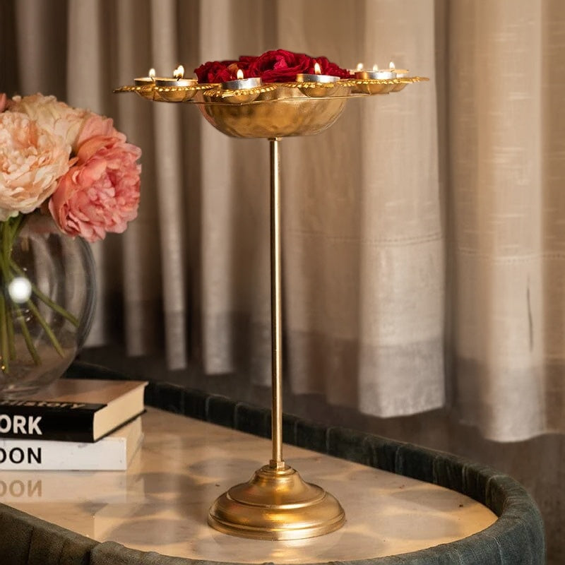 Aesthetic Floral Diya Urli With Stand