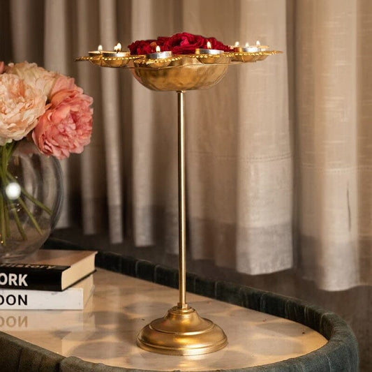 Aesthetic Floral Diya Urli With Stand