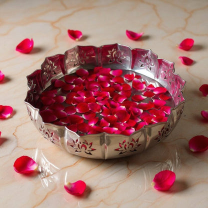 Zahra Silver Finish Lotus Urli