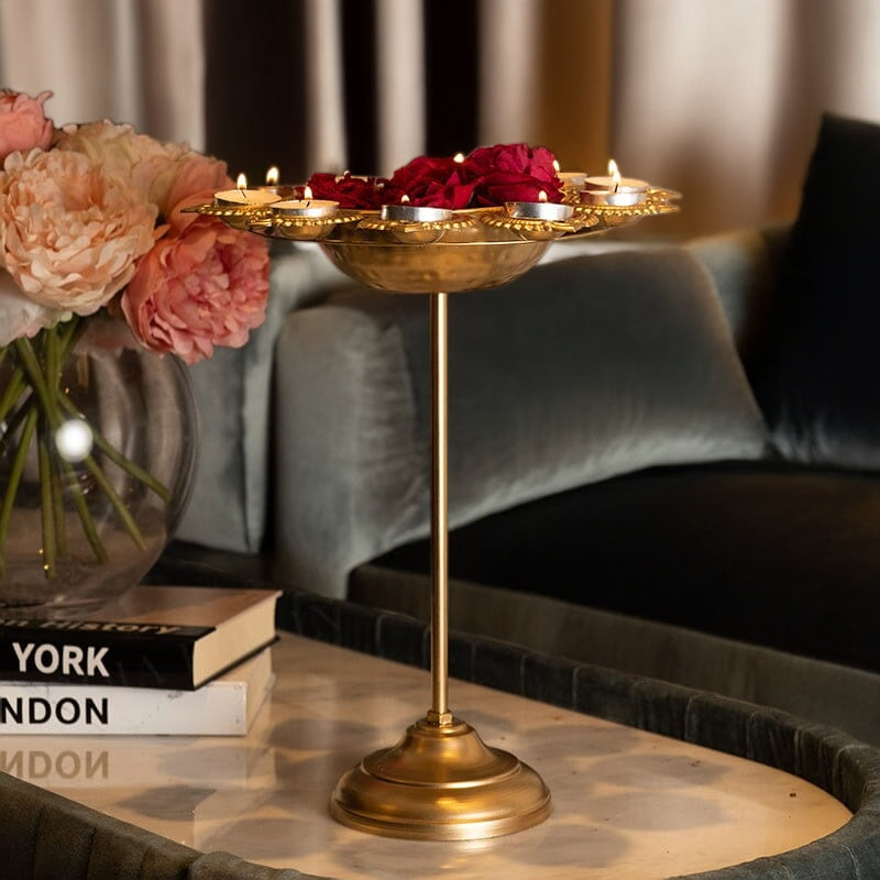 Aesthetic Floral Diya Urli With Stand