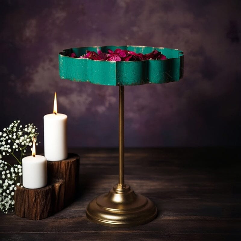 Mint Green And Gold Lotus Urli With Stand