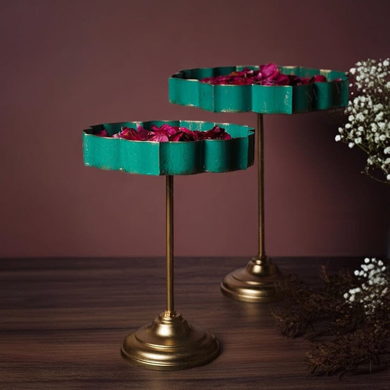 Mint Green And Gold Lotus Urli With Stand