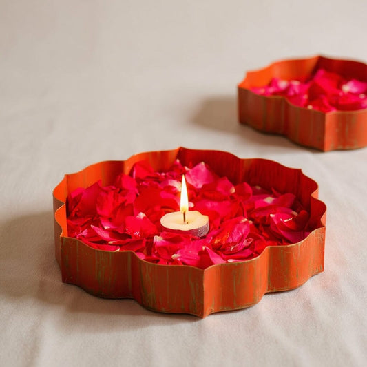 Orange And Gold Metal Lotus Urli