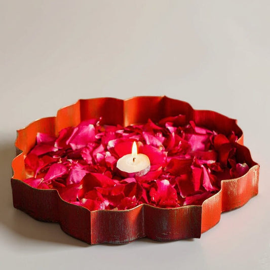 Orange And Gold Metal Lotus Urli