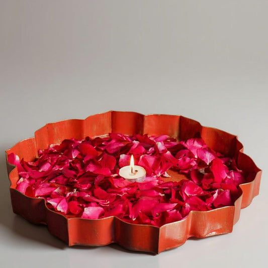 Orange And Gold Metal Lotus Urli