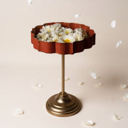 Orange And Gold Lotus Urli With Stand