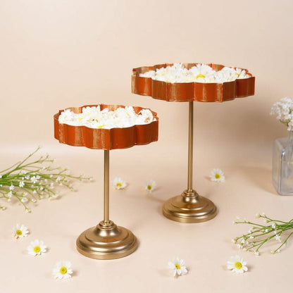 Orange And Gold Lotus Urli With Stand