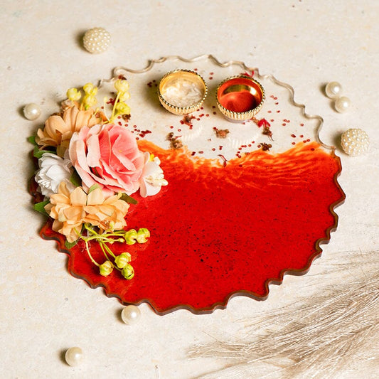 Orange Blossom Resin Pooja Thali 8