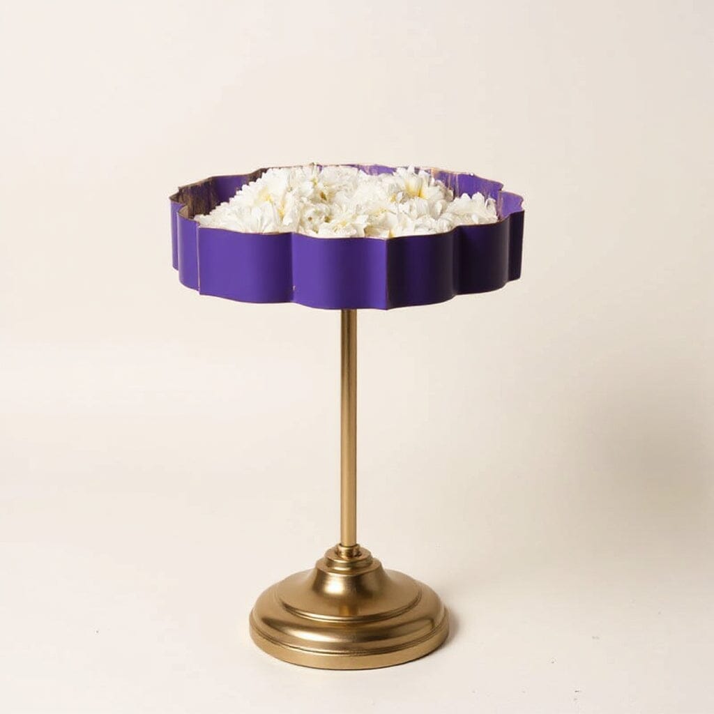 Violet And Gold Lotus Urli With Stand
