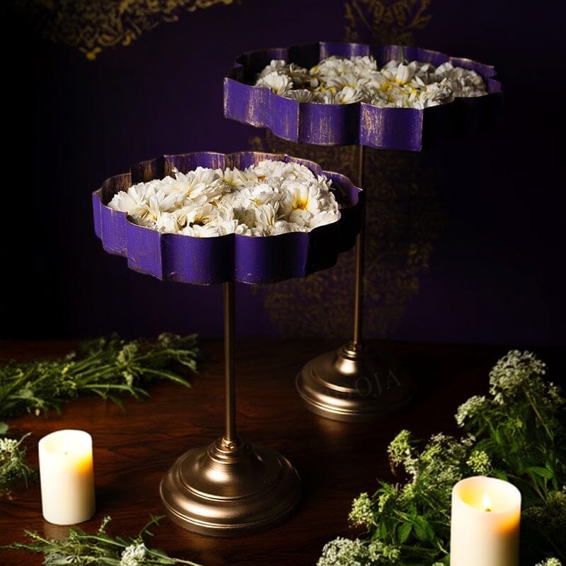 Violet And Gold Lotus Urli With Stand