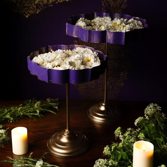 Violet And Gold Lotus Urli With Stand