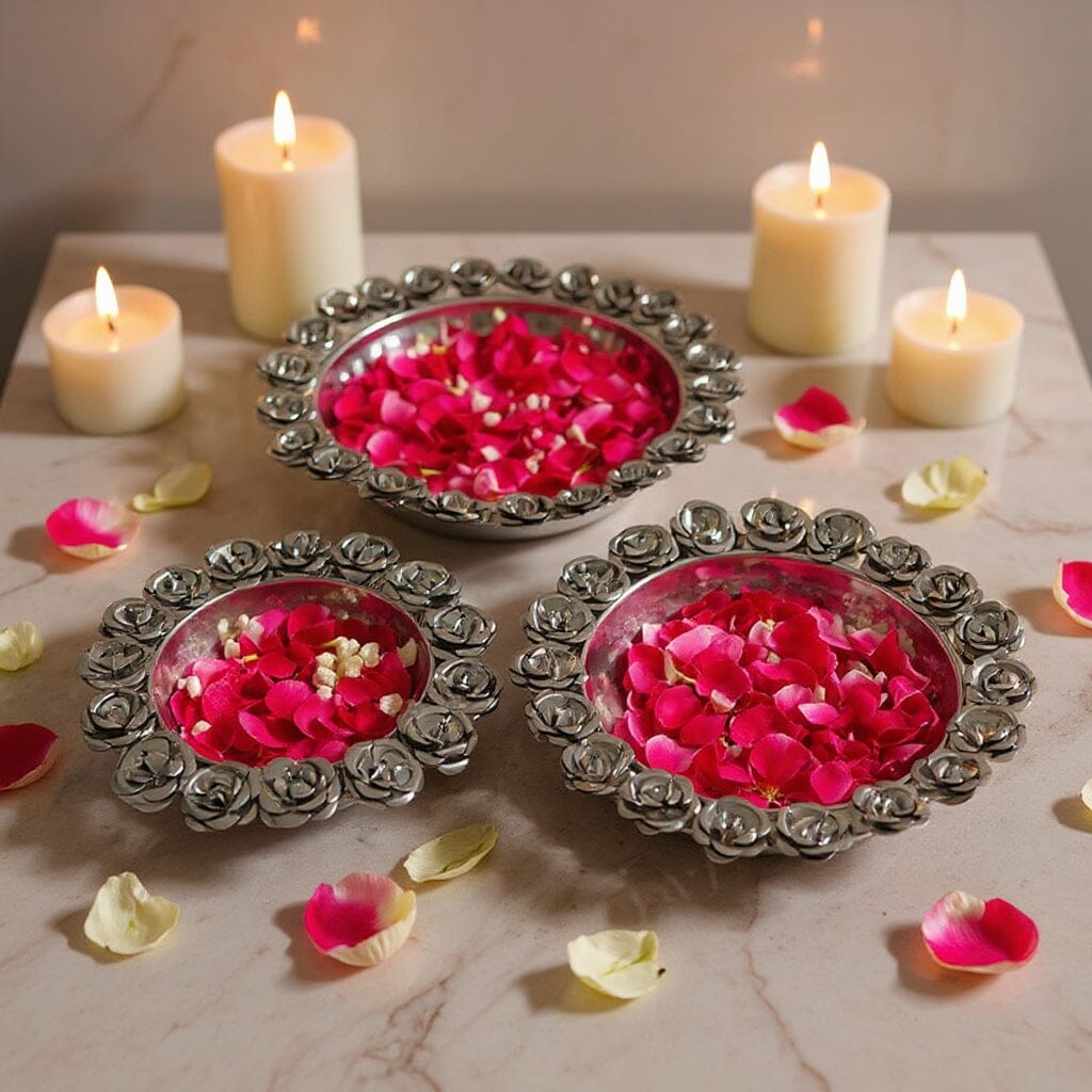 Rose Beautiful Silver Finish Urli