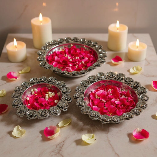 Rose Beautiful Silver Finish Urli