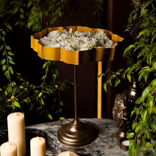 Yellow And Gold Lotus Urli With Stand