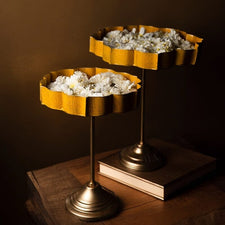 Yellow And Gold Lotus Urli With Stand