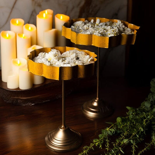 Yellow And Gold Lotus Urli With Stand