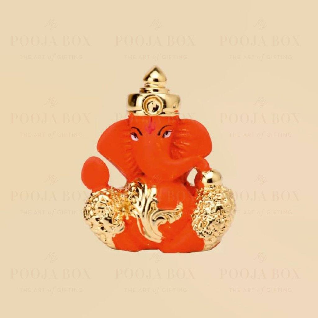 24 K Gold Foil Mukut Ganesha Idols