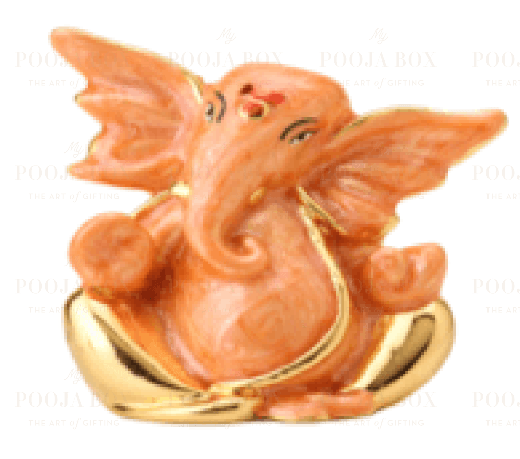 24 K Gold Foil Pearl Orange Ganesha Idol