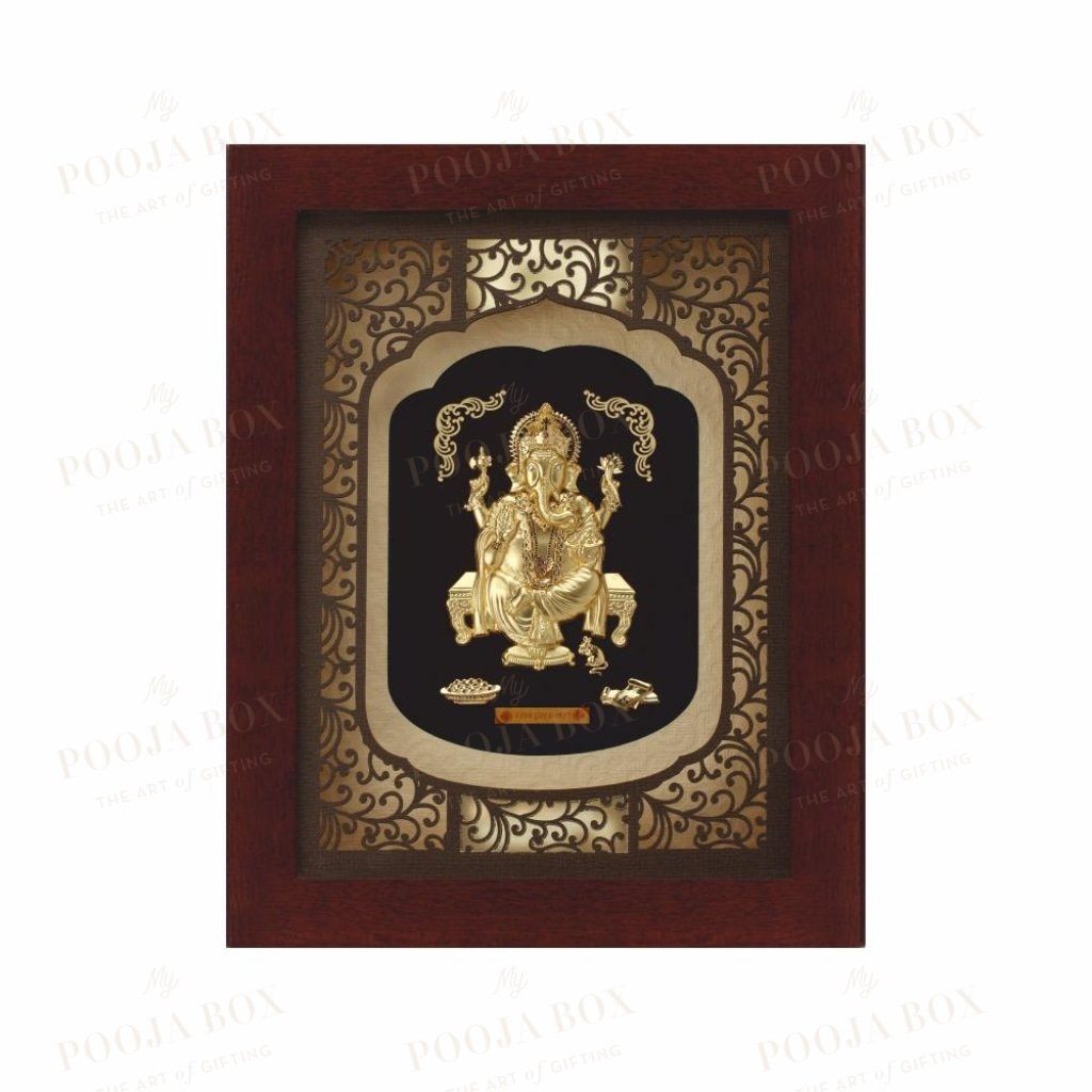 24K Gold Foil Extra Big Ganesha Elite Frame Framed Paintings