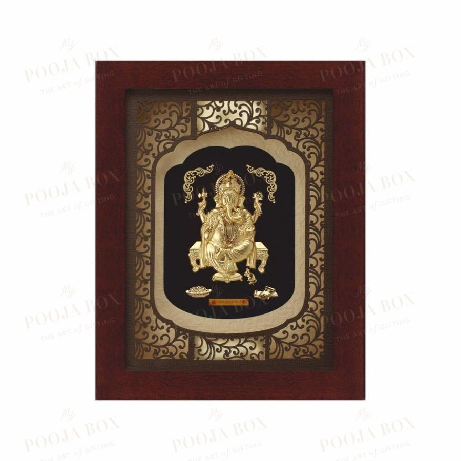 24K Gold Foil Extra Big Ganesha Elite Frame Framed Paintings