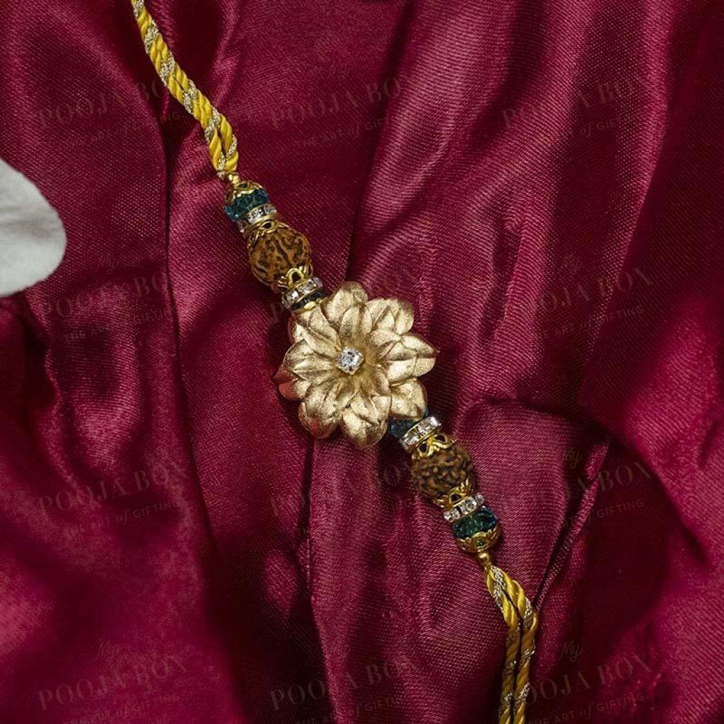 24K Gold Foil Floral Rudraksh Rakhi Rakhi