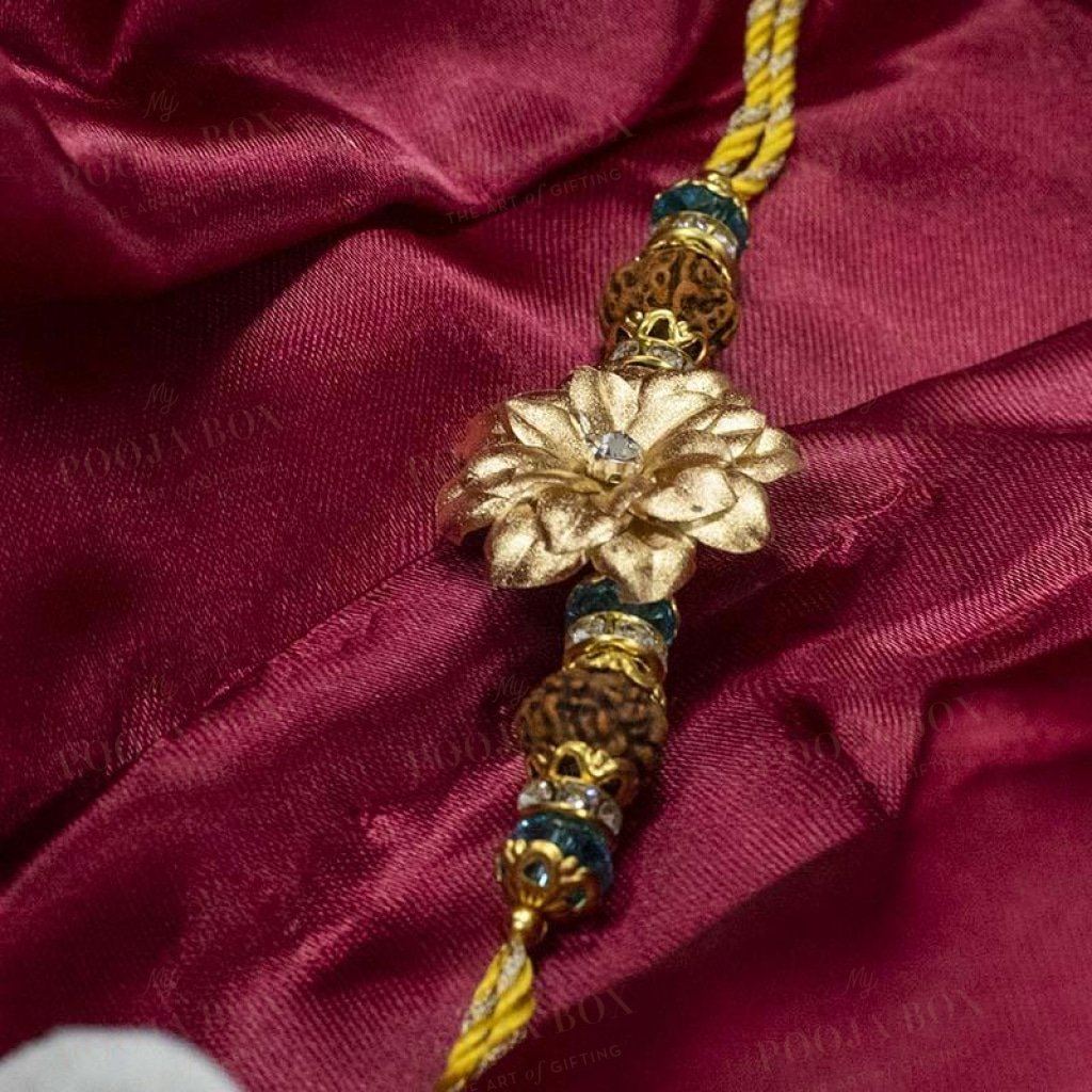 24K Gold Foil Floral Rudraksh Rakhi Rakhi