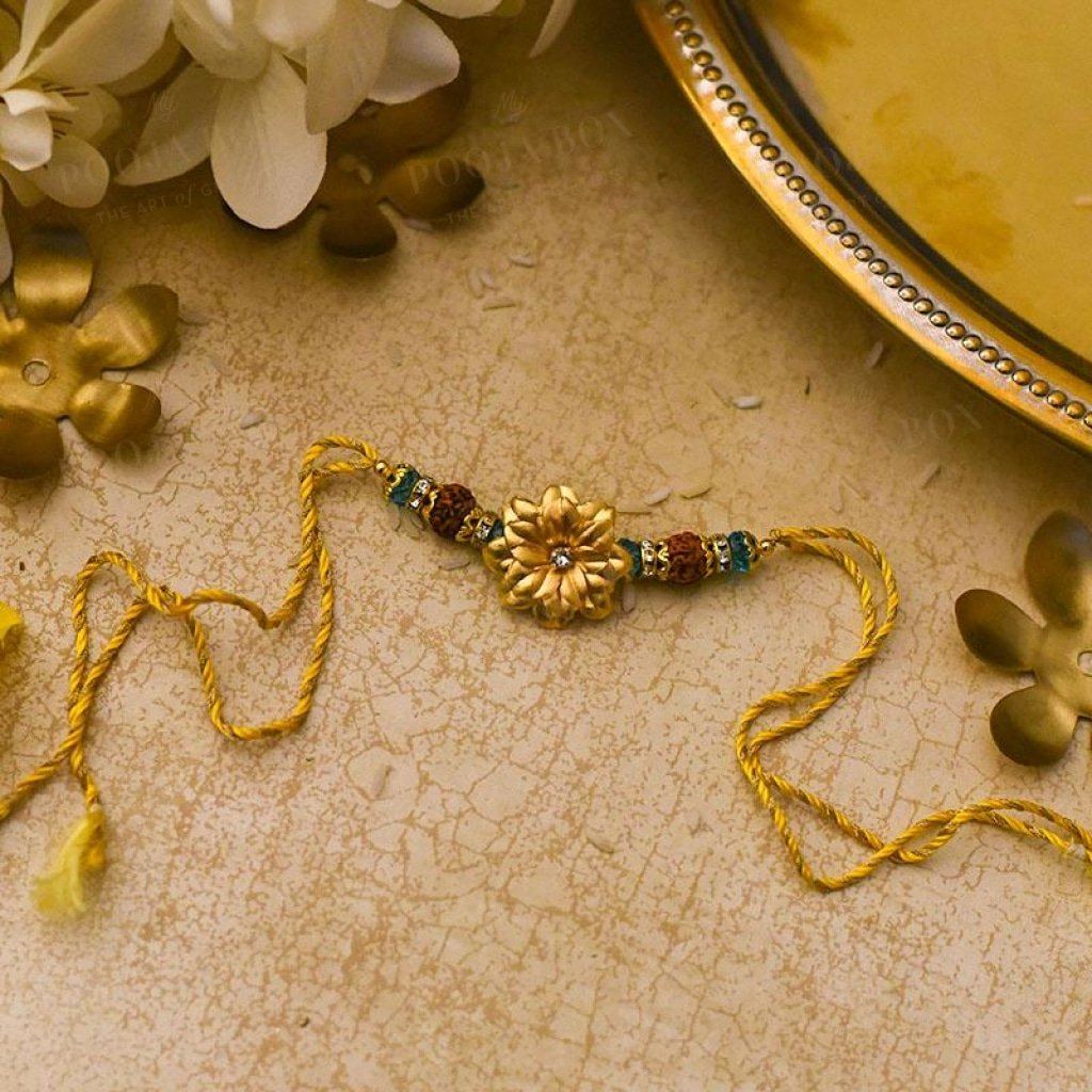 24K Gold Foil Floral Rudraksh Rakhi Rakhi