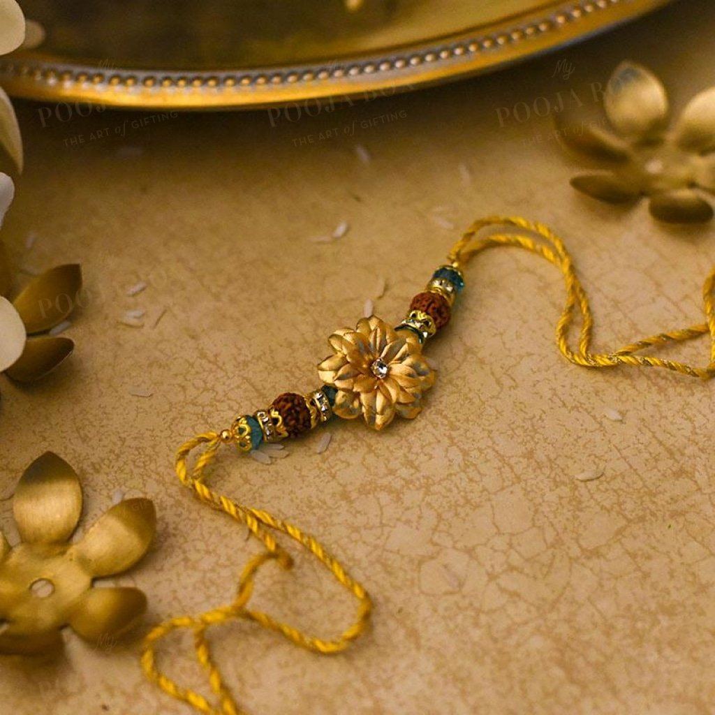 24K Gold Foil Floral Rudraksh Rakhi Rakhi