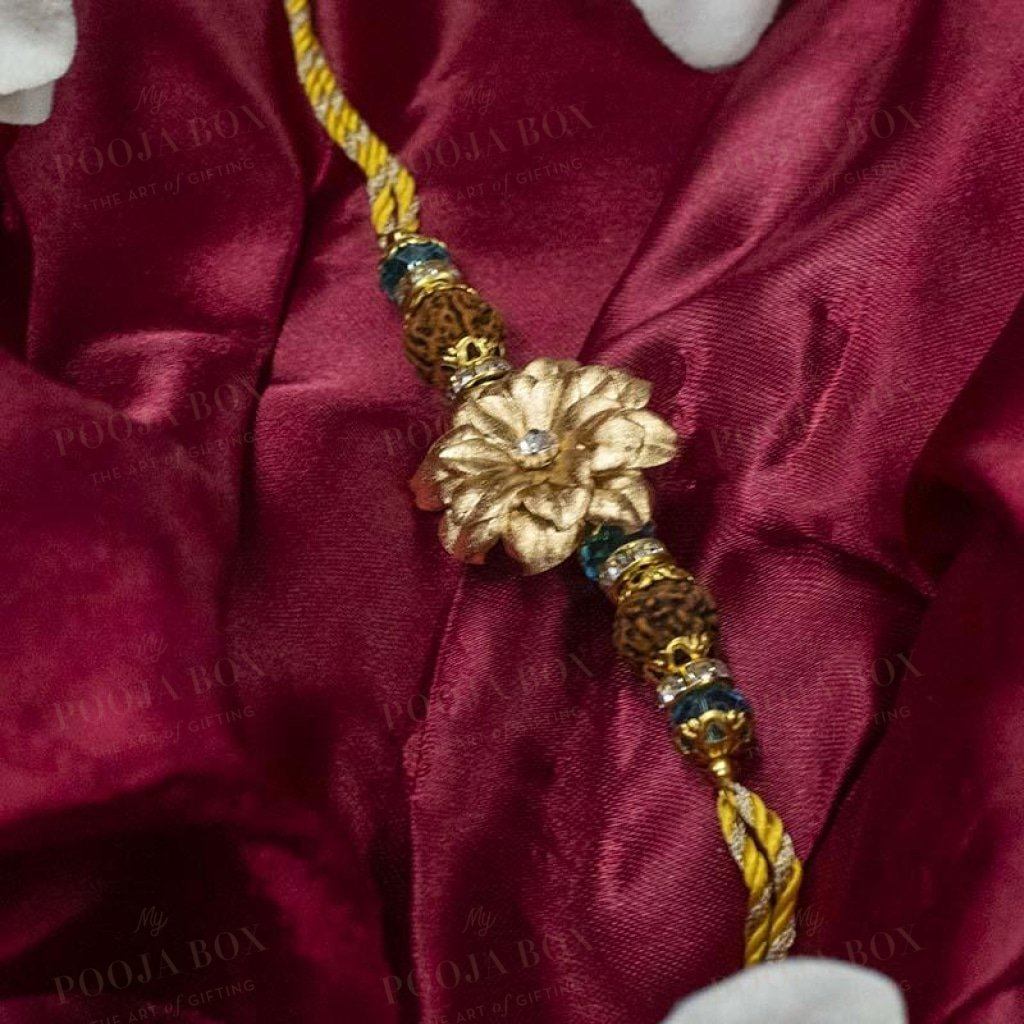 24K Gold Foil Floral Rudraksh Rakhi Rakhi