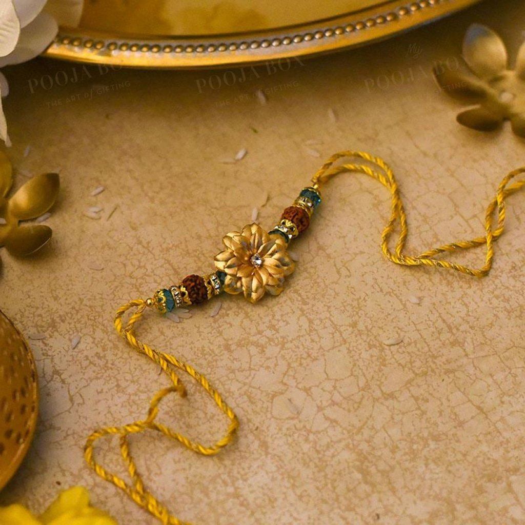 24K Gold Foil Floral Rudraksh Rakhi Rakhi