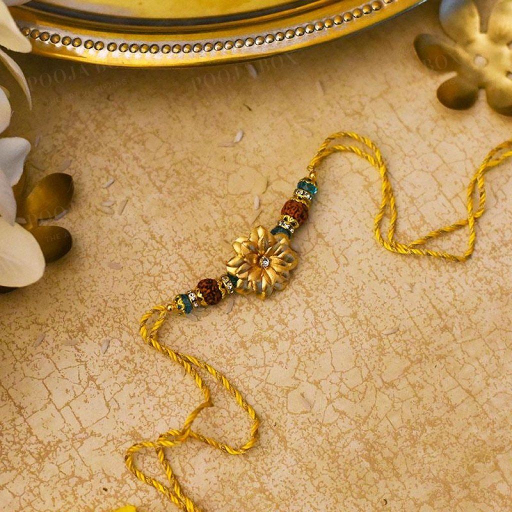 24K Gold Foil Floral Rudraksh Rakhi Rakhi