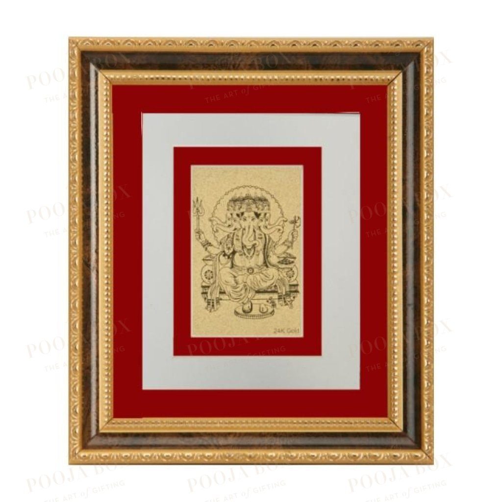 24K Gold Foil Panchmukhi Ganesha Card Frame Framed Paintings