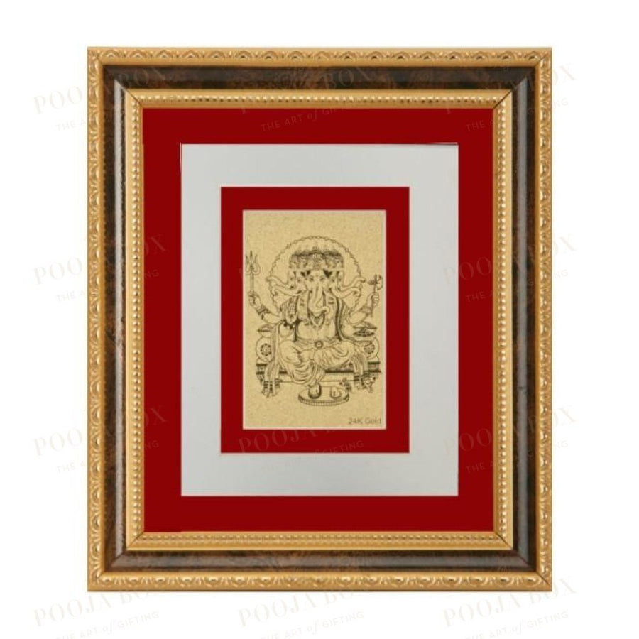 24K Gold Foil Panchmukhi Ganesha Card Frame Framed Paintings