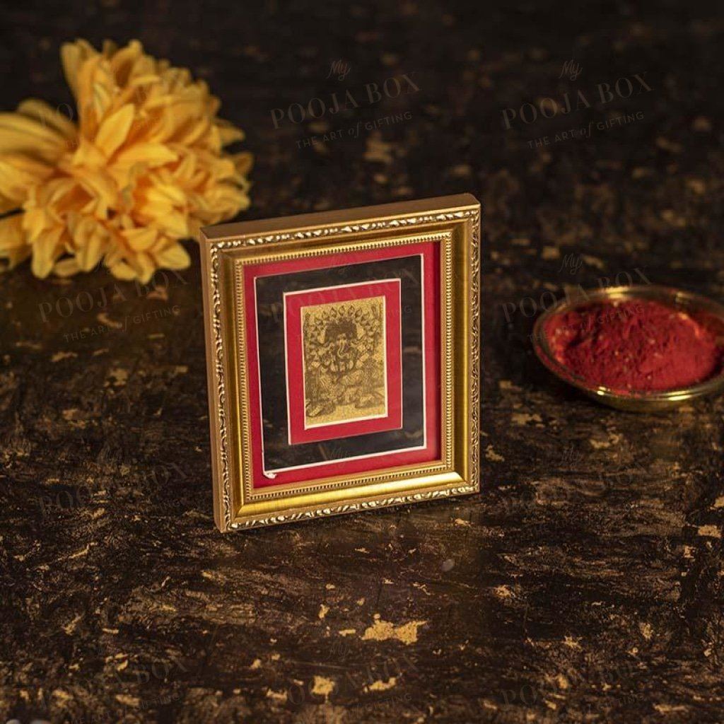 24K Gold Foil Panchmukhi Ganesha Card Frame Framed Paintings