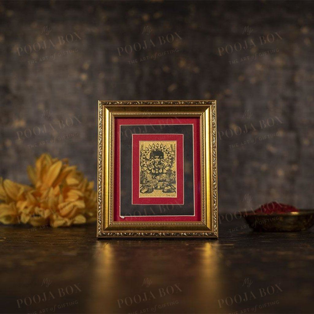 24K Gold Foil Panchmukhi Ganesha Card Frame Framed Paintings