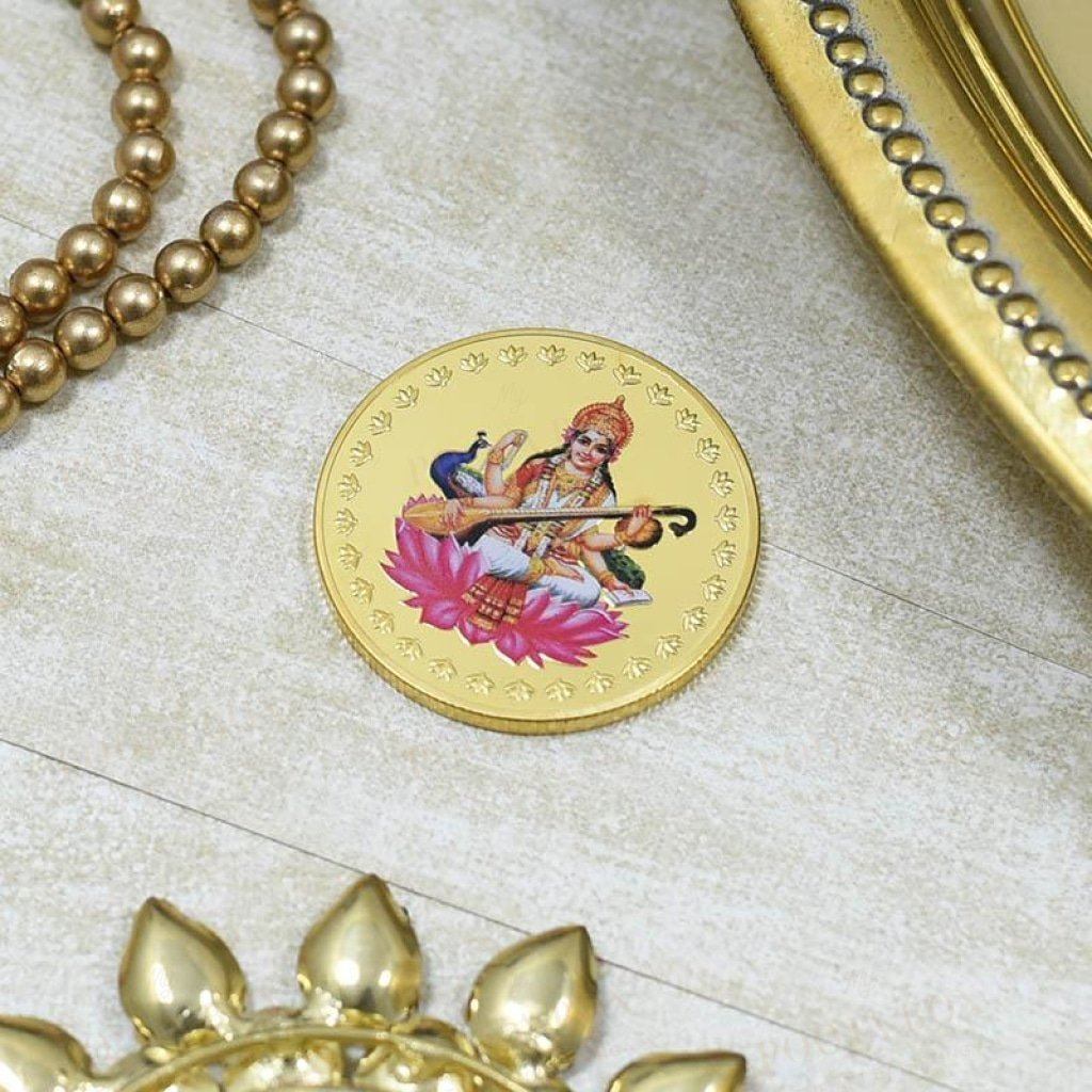 24K Gold Foil Saraswati Coin & Bar