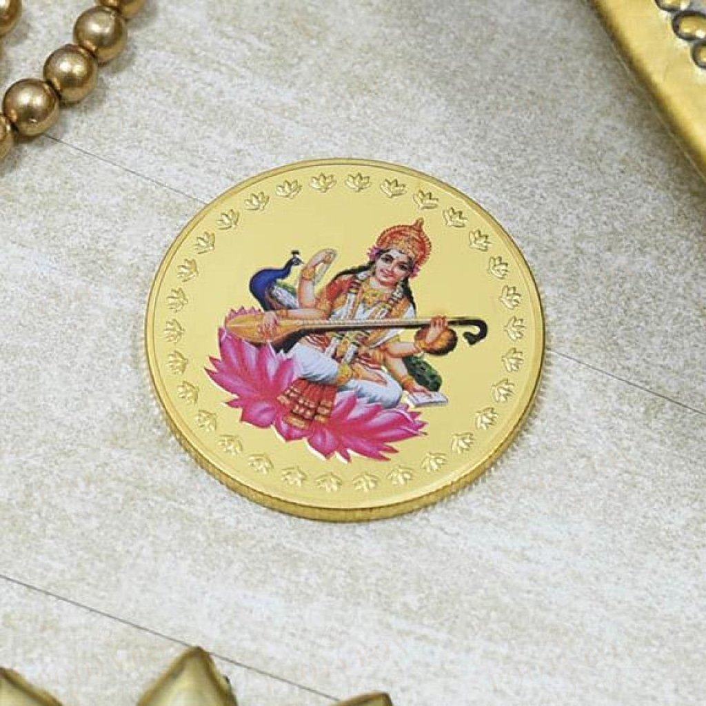 24K Gold Foil Saraswati Coin & Bar