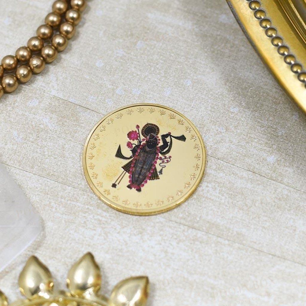 24K Gold Foil Shreenath Ji Coin & Bar