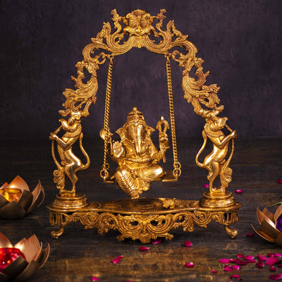 Traditional Brass Jhula Ganesha