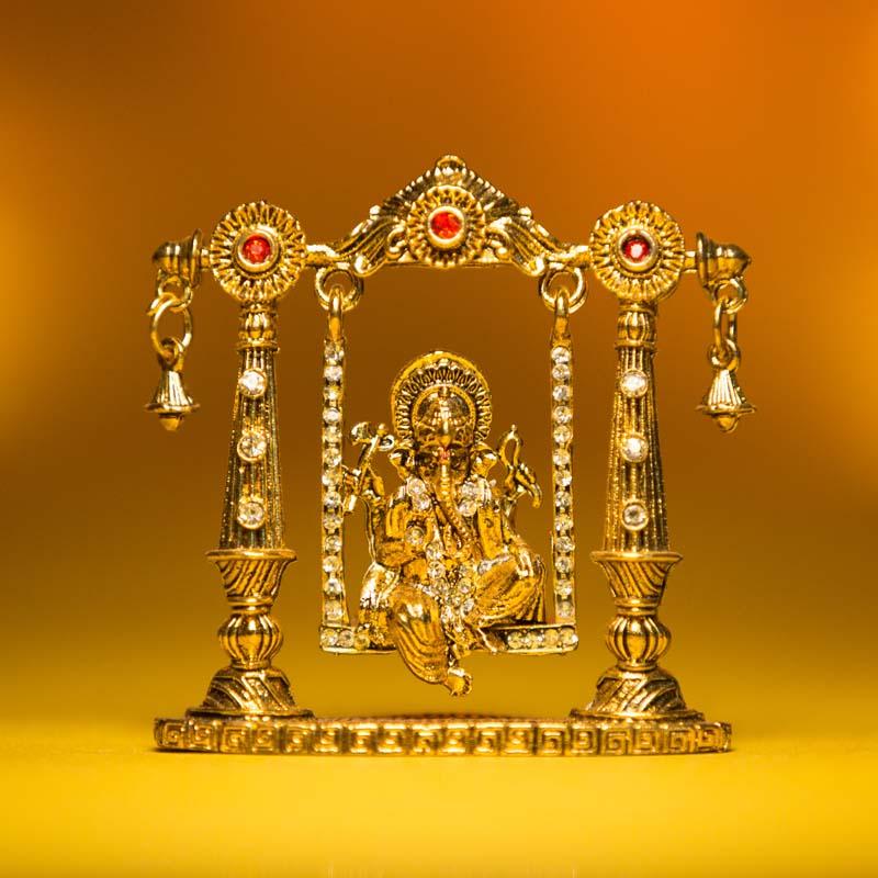 Beautiful Golden Metal Lord Ganesha Jhula